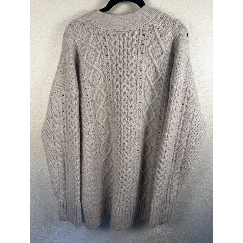 J‎ Crew Cable Knit Chunky Oversized Cardigan Sweater Women L Merino Alpaca Wool - Picture 3 of 10
